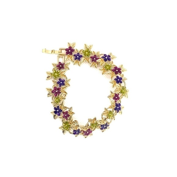 Bracelet Gold Tone With Flowers 8” - Picture 11 of 13